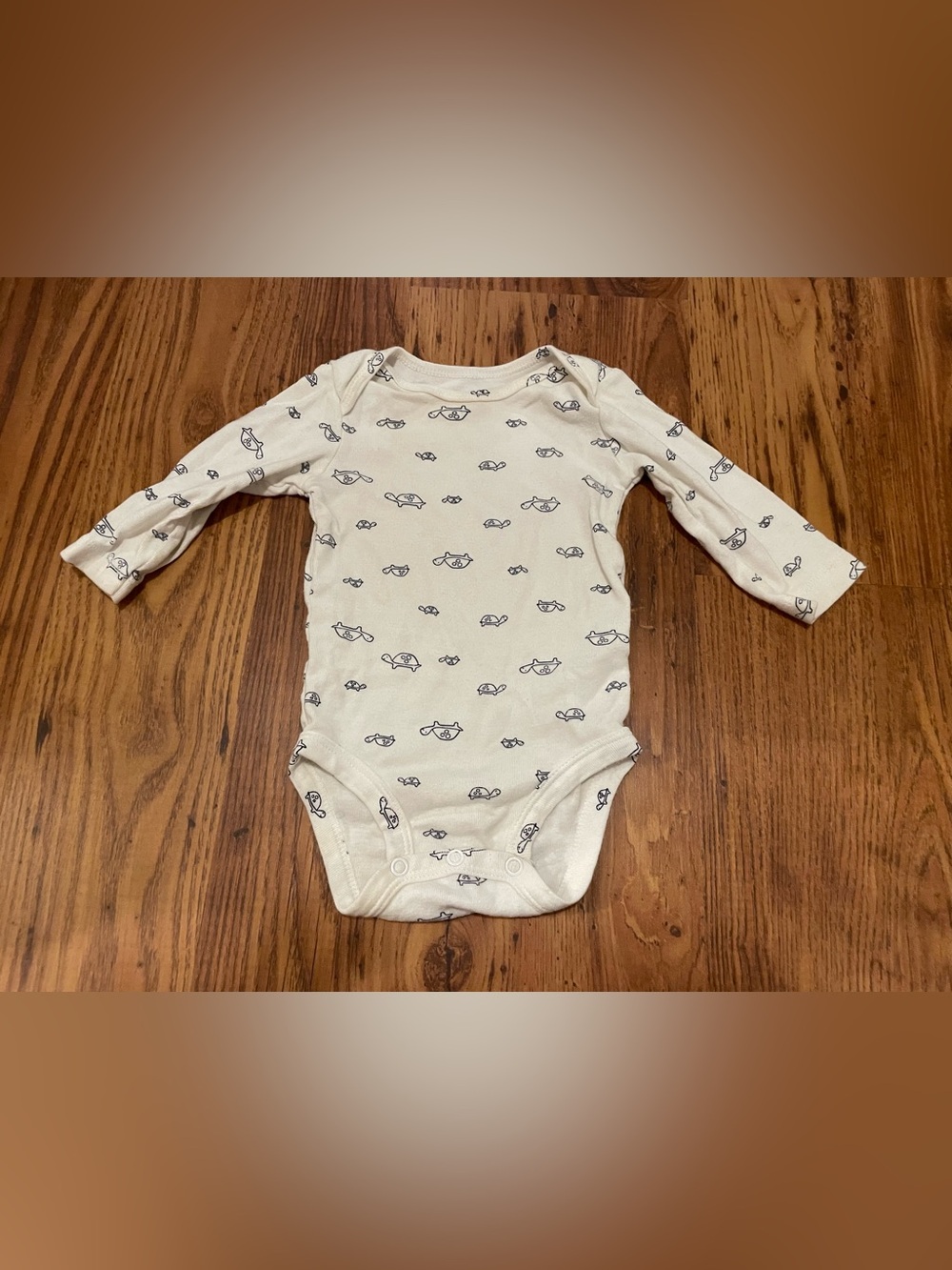 Carter's Cream Long-Sleeve Bodysuit with Navy Turtle Print